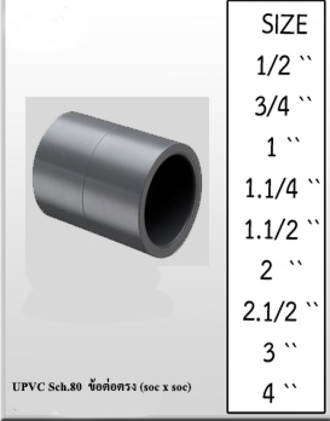 UPVC Sch.80 ข้อต่อตรง รหัสสินค้า UPVC010