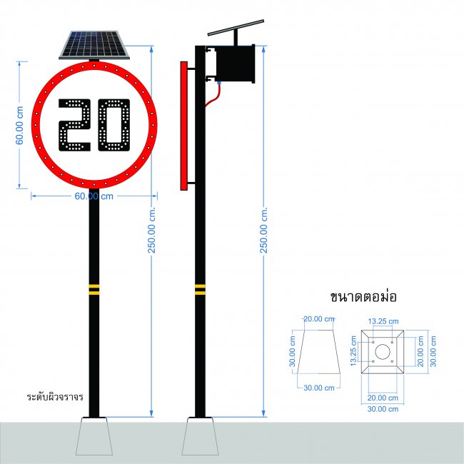 ป้ายจำกัดความเร็ว 20 กม. พลังงานแสงอาทิตย์ รหัสสินค้า GSC091