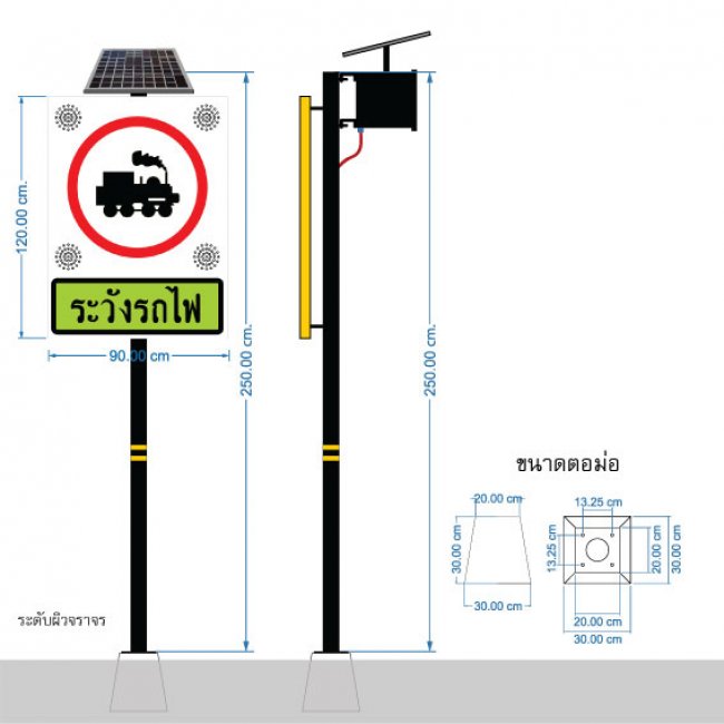 ป้ายเตือนระวังรถไฟ พลังงานแสงอาทิตย์ รหัสสินค้า GSC018