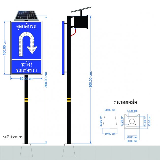 ป้ายจุดกลับรถ พลังงานแสงอาทิตย์ รหัสสินค้า GSC002