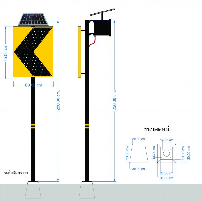 ป้ายเตือนลูกศรแนวโค้ง (เชฟร่อน) รุ่น 102 ดวง พลังงานแสงอาทิตย์ รหัสสินค้า GSC013