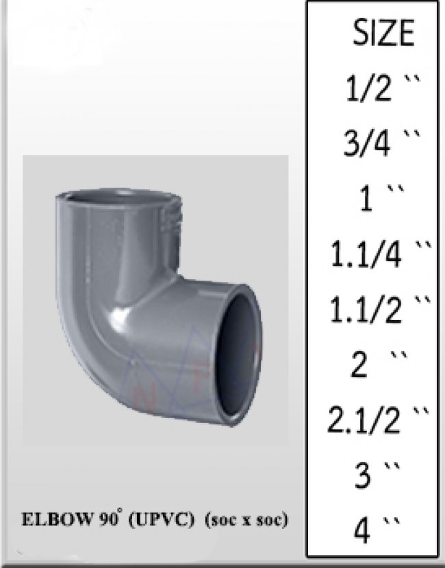 UPVC SCH.80 ข้องอ 90 องศา รหัสสินค้า UPVC007