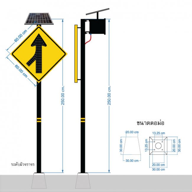 ป้ายเตือนทางร่วม (ซ้าย) พลังงานแสงอาทิตย์ รหัสสินค้า GSC037