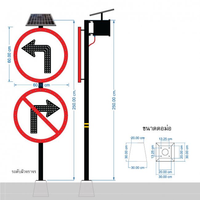 ป้ายให้เลี้ยวซ้ายห้ามเลี้ยวขวา พลังงานแสงอาทิตย์  รหัสสินค้า GSC082