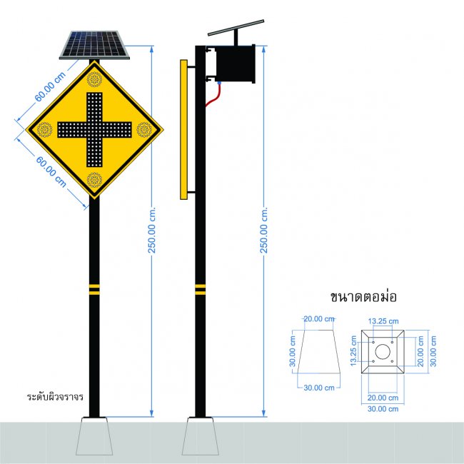 ป้ายเตือนระวังทางแยกสี่แยก โซล่าเซลล์ รหัสสินค้า GSC100