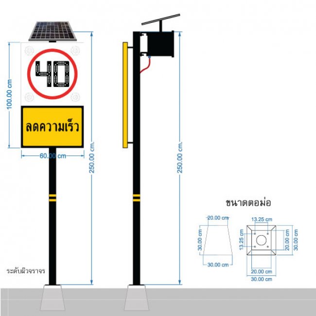ป้ายเตือนลดความเร็ว 40  กม. พลังงานแสงอาทิตย์ รหัสสินค้า GSC033