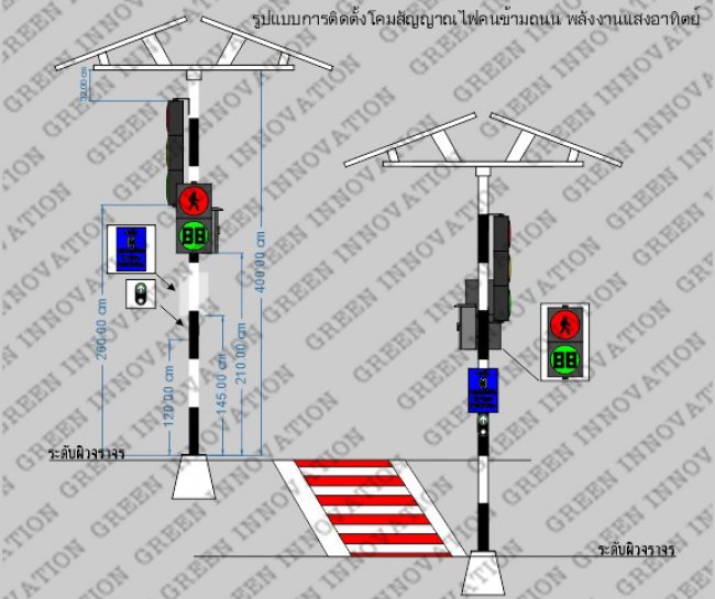 ชุดสัญญาณไฟจราจรคนข้ามถนน พลังงานแสงอาทิตย์