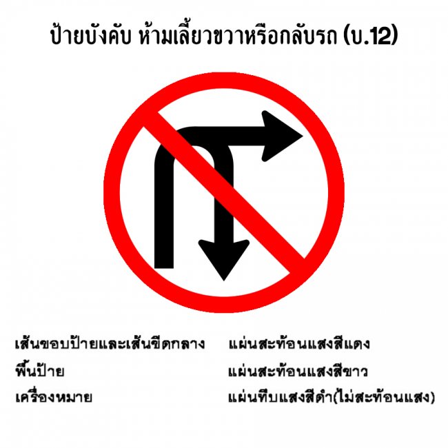 ป้ายบังคับ ห้ามเลี้ยวขวาหรือกลับรถ บ-12