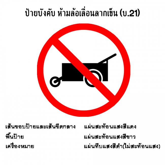 ป้ายบังคับ ห้ามล้อเลื่อนลากเข็น บ-21