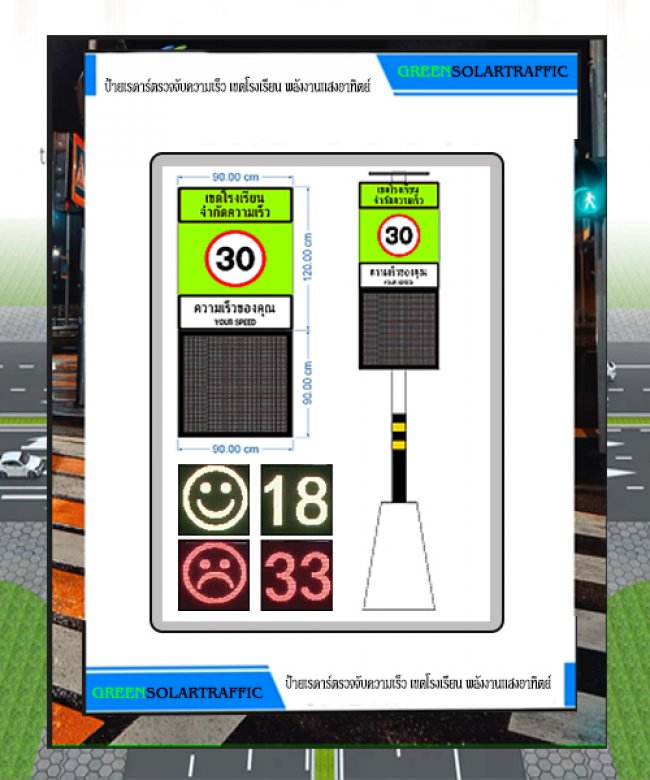 ป้ายเรดาร์ตรวจจับความเร็ว เขตโรงเรียน พลังงานแสงอาทิตย์ รหัสสินค้า GSC137